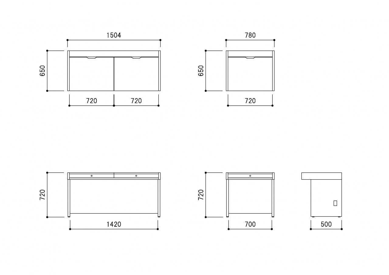 一人用、二人用のテーブル寸法図面
